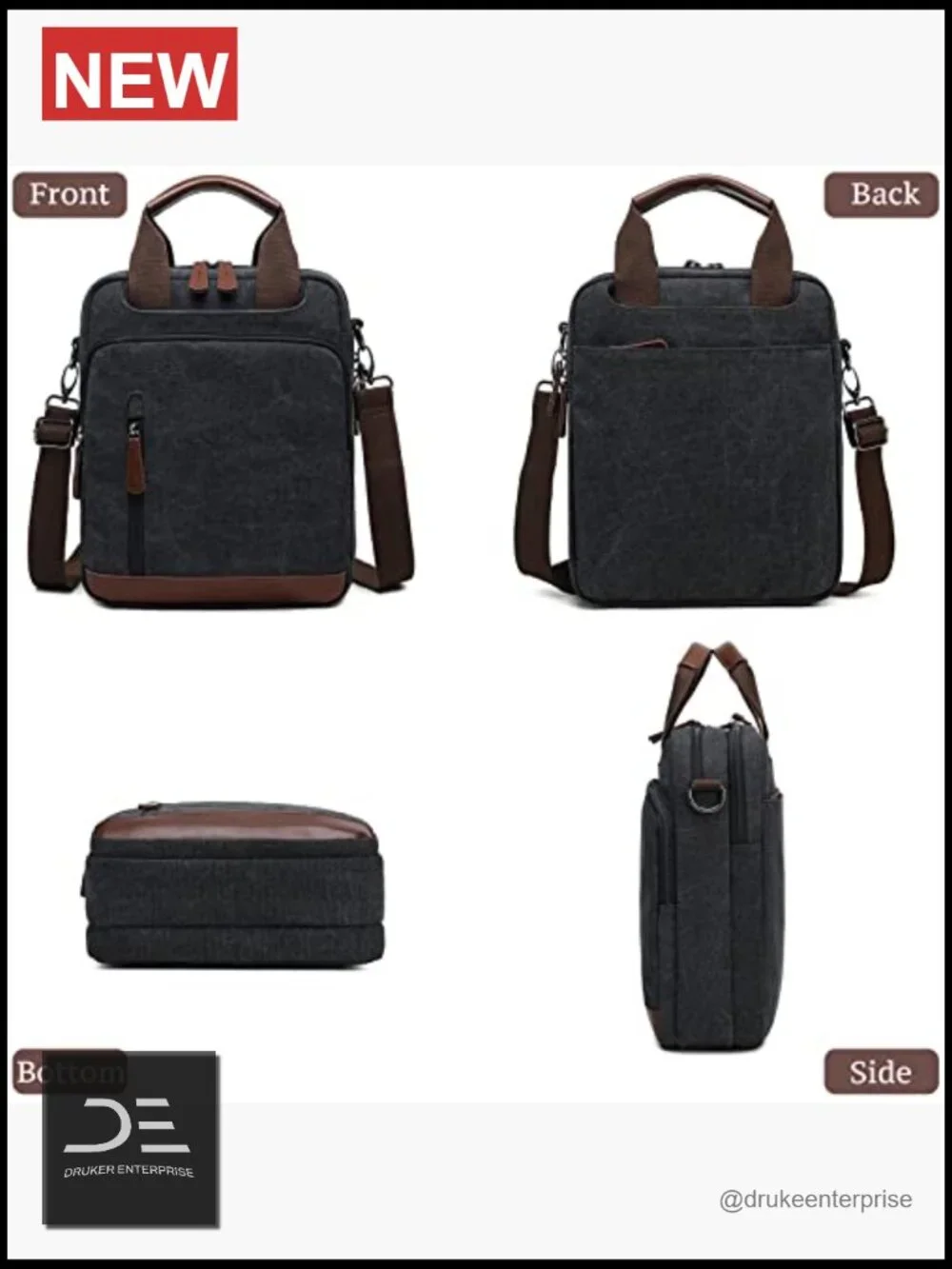 Small Canvas Crossbody Shoulder Messenger Work Bag with Multiple Pockets